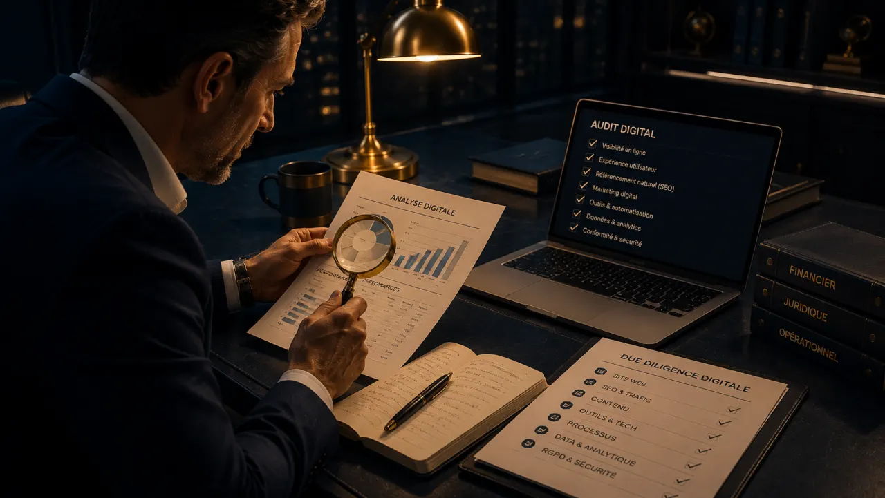 Audit digital lors d'une reprise d'entreprise : accès, SEO, données et canaux