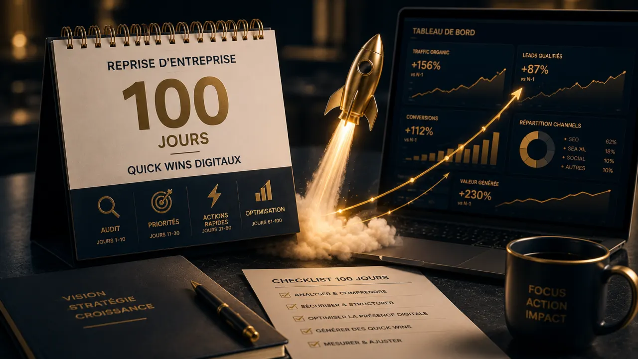 Quick wins digitaux des 100 premiers jours d'une reprise d'entreprise